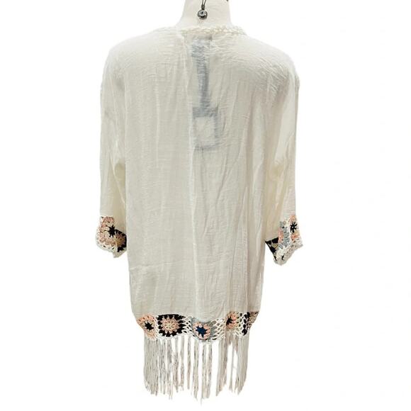 RAIN Boho Open Front Crochet Fringe Cardigan Large NWT - Picture 3 of 5